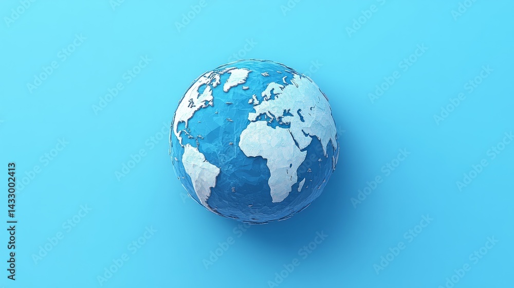 Flat design of a globe with continents in different shades of blue Flat design of a globe with continents in different shades of blue
