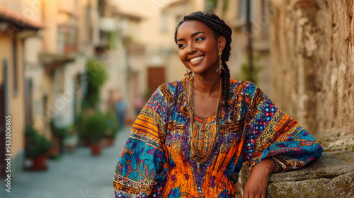 Obraz na płótnie woman wearing african dress travel in africa city w salonie