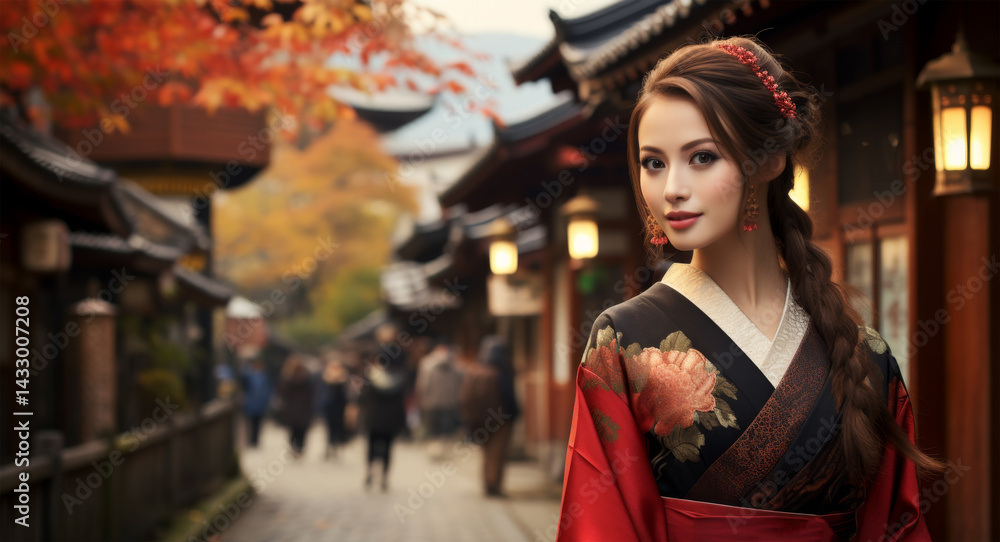woman wearing japanese dress travel in japan city