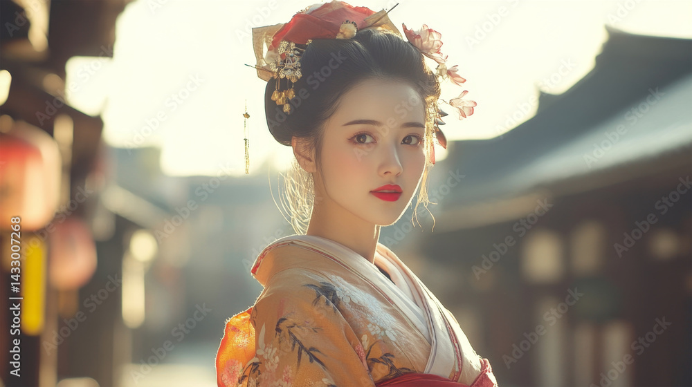 woman wearing japanese dress travel in japan city