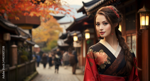 Obraz na płótnie woman wearing japanese dress travel in japan city w salonie