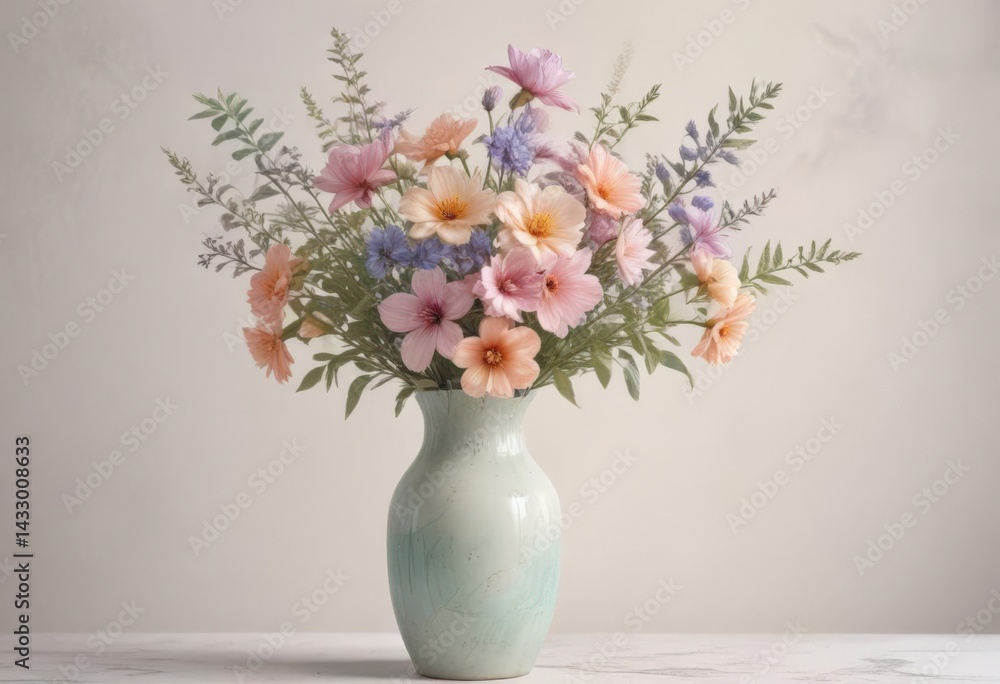 custom made wallpaper toronto digitalPastel flower watercolor painting, soft colors in a simple vase  , flowers, elegant, vase