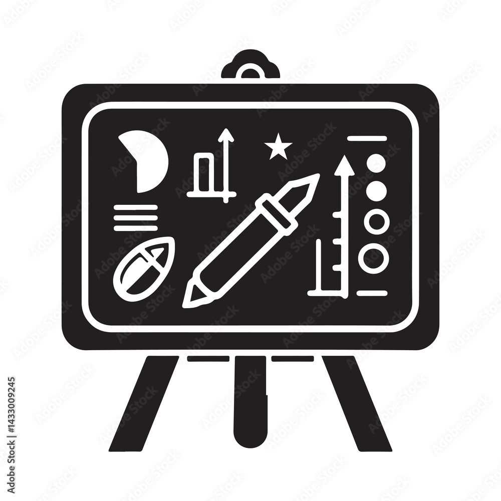 Fototapeta premium Whiteboard Silhouette Vector Illustration, Solid White Background.