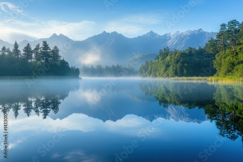 Calm The Waters. Tranquil Lake Matheson Landscape with Majestic Mountain Views