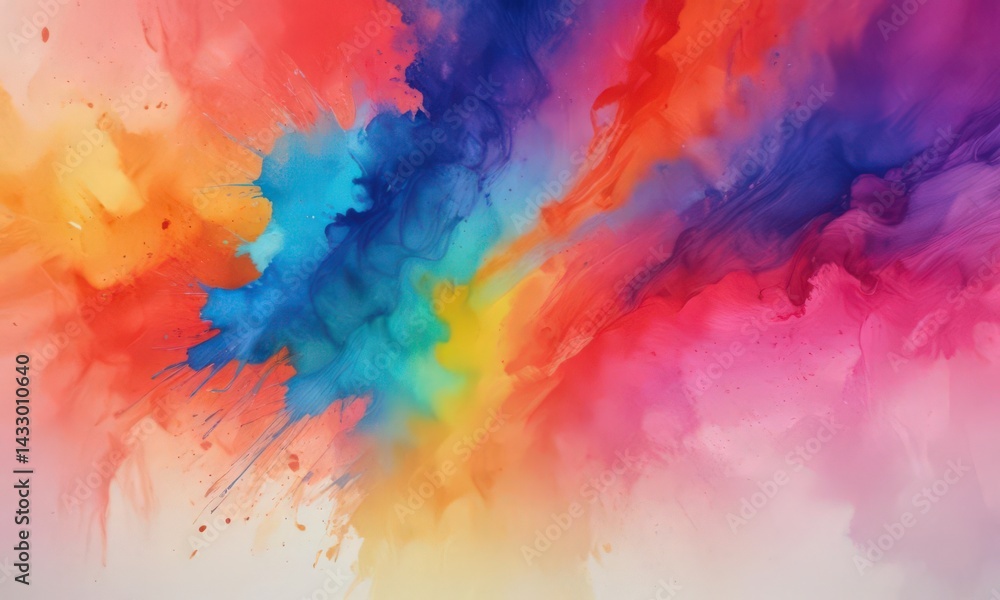 Fototapeta premium Vibrant hues blend, textured paper, abstract watercolor wash, abstract, modern