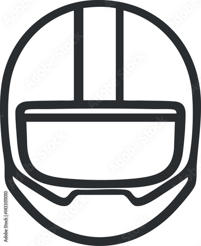 Black line icon of a sports helmet with faceguard and protective headgear outline