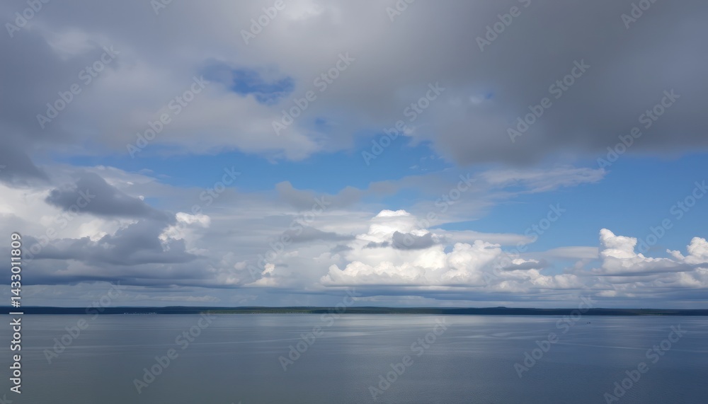 Wide open sky over calm water Wide open sky over calm water