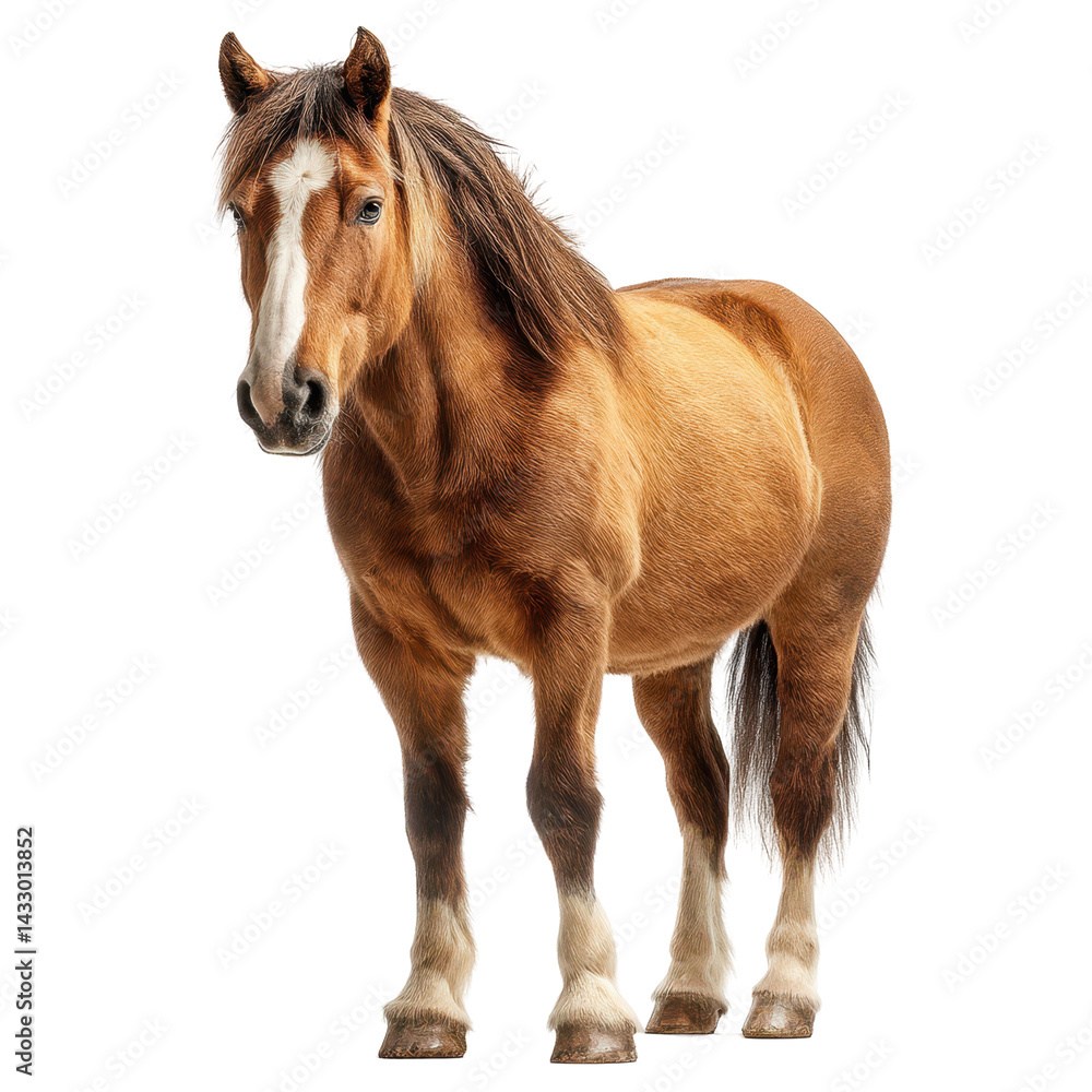 Fototapeta premium Brown Horse, Strong horse isolated on white background or PNG transparent, Ranch Companion