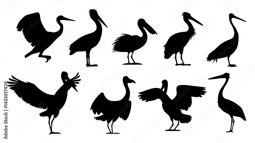 Fototapeta premium set of water birds silhouette vector on tranparent background
