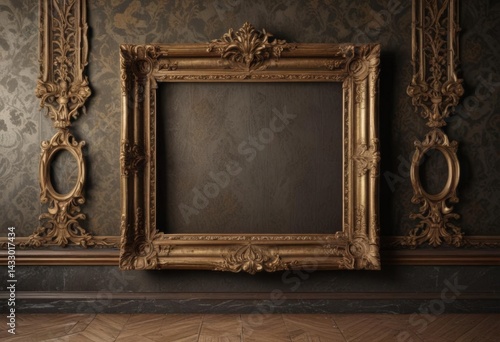 Varied vintage frames, luxurious damask backdrop ,  wallpaper,  decorative,  album