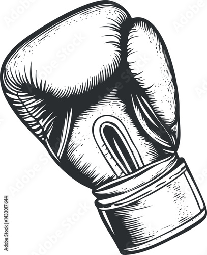 Black and white sketch illustration of a boxing glove used in combat sports and training