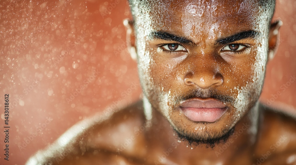 135. A boxer dripping sweat while training under harsh lighting 135. A boxer dripping sweat while training under harsh lighting