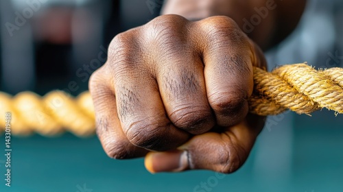 139. A muscular hand gripping battle ropes in a gym