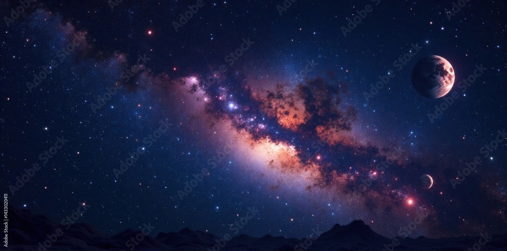 Milky Way galaxy with stars and planets against a black space background, astronomy, space Milky Way galaxy with stars and planets against a black space background, astronomy, space