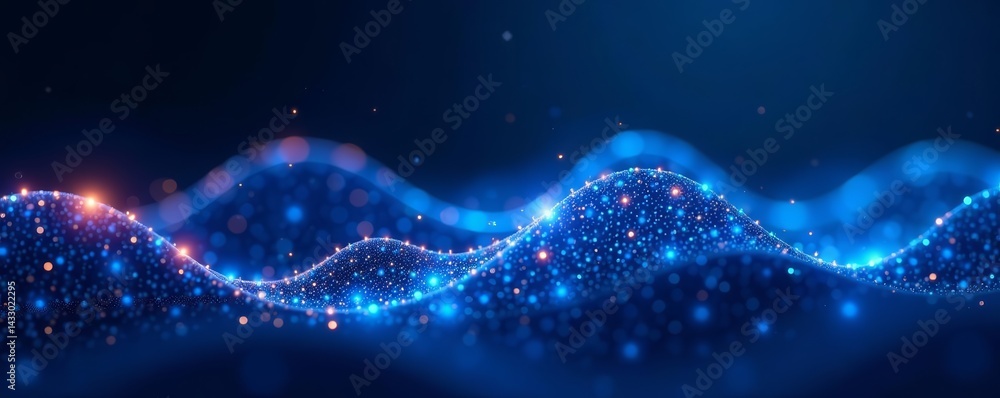 Abstract blue digital wave made of glowing particles on dark backdrop, digital, particles, backdrop Abstract blue digital wave made of glowing particles on dark backdrop, digital, particles, backdrop
