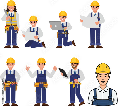 set of funny construction workers