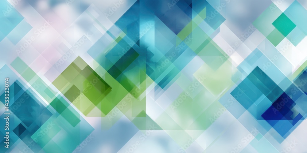Abstract geometric background with overlapping transparent squares in blue and green tones Abstract geometric background with overlapping transparent squares in blue and green tones