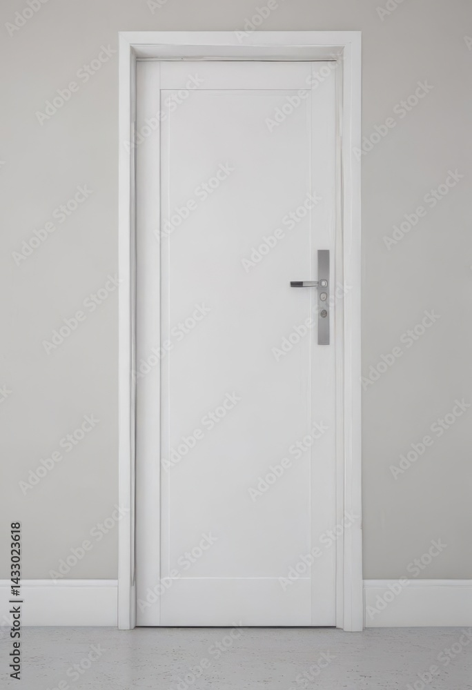 Crisp white door, closed, minimalist handle detail , contemporary, sleek Crisp white door, closed, minimalist handle detail , contemporary, sleek