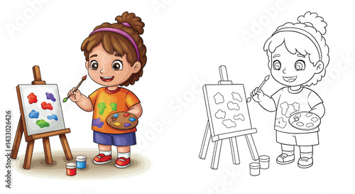 Creative Kid Artist at Work: A charming young artist engrossed in her creative process, meticulously painting on a canvas, her passion shining through every brushstroke.