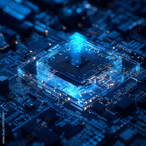 A fascinating high-tech circuit configuration with glowing aspects, linking abstract digital notions and crucial electronic ingredients into a seamless blue-infused context 