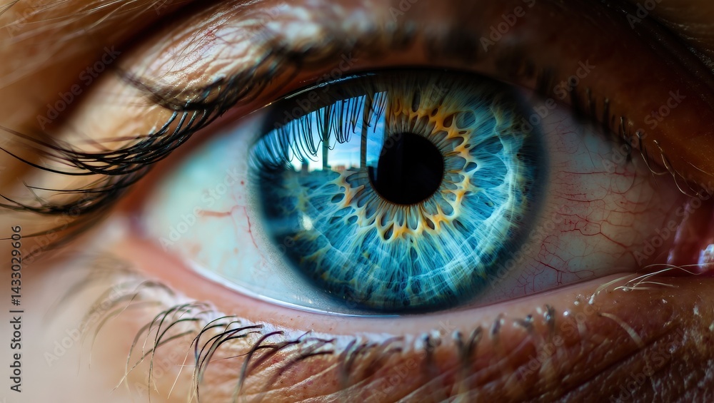 Fototapeta premium A close-up view of an eye with blue iris and pupil.