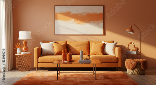 Warm Amber Living Room: A Sun-Drenched, Modern Interior Design