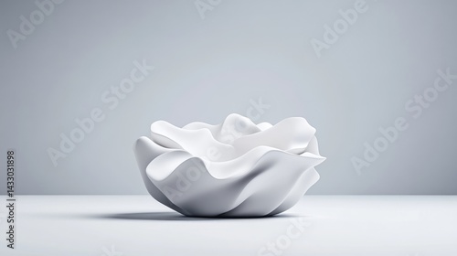 Abstract white ceramic bowl, sculpted form, smooth surface
