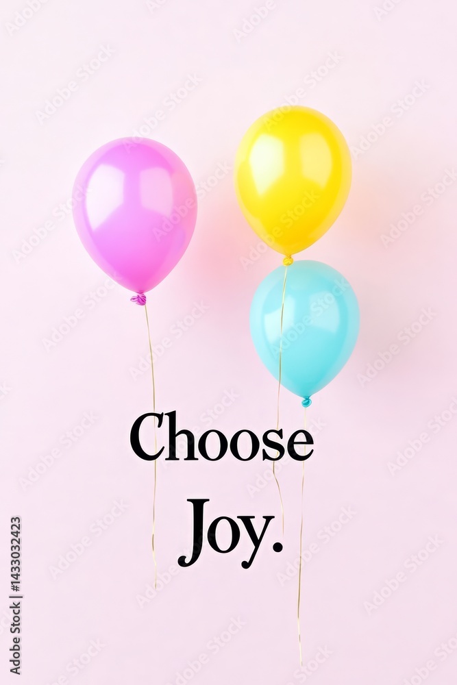 Bright Colorful “Choose Joy” Inspirational Quote Sign with Heart Confetti on Pink Background