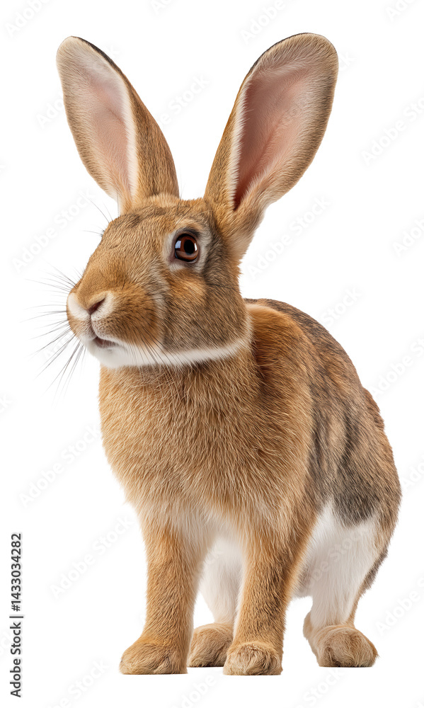 Fototapeta premium Lifelike illustration of a rabbit with large ears and realistic fur details.