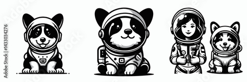 Corgi Dog in astronaut costume. Animal Space suit universe galaxy cartoon character clipart. rover welsh pup attire cosmonaut canine for celestial adventure.
