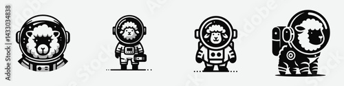 Sheep in astronaut costume. Animal Space suit universe galaxy cartoon character clipart. Wooly creature within spacesuit apparel cosmic fantasy theme.