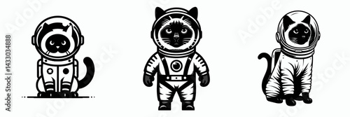 Siamese Cat in astronaut costume. Animal Space suit universe galaxy cartoon character clipart. Feline explorer attire oriental kitten cosmic voyager garment.