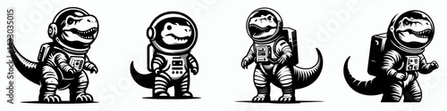 T rex in astronaut costume. Animal Space suit universe galaxy cartoon character clipart. Colossal reptile spacesuit attire a prehistoric spaceman depiction.
