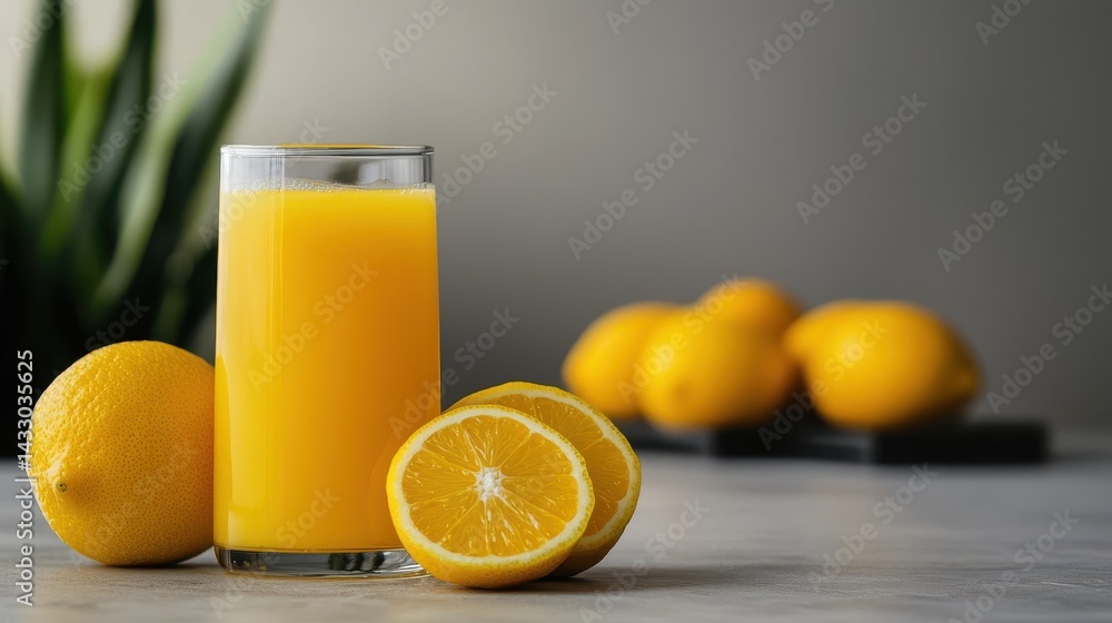 Fresh Lemon Juice in a Glass with Whole and Sliced Lemons on a Light Surface with a Neutral Background Fresh Lemon Juice in a Glass with Whole and Sliced Lemons on a Light Surface with a Neutral Background