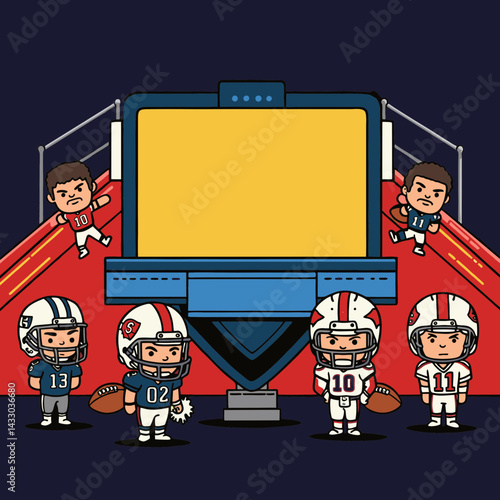 Cartoon Illustration of Football Players at the Draft Stage - Vector Art