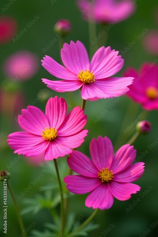 Vibrant pink cosmos flowers blooming in a garden, vibrant, nature, garden Vibrant pink cosmos flowers blooming in a garden, vibrant, nature, garden