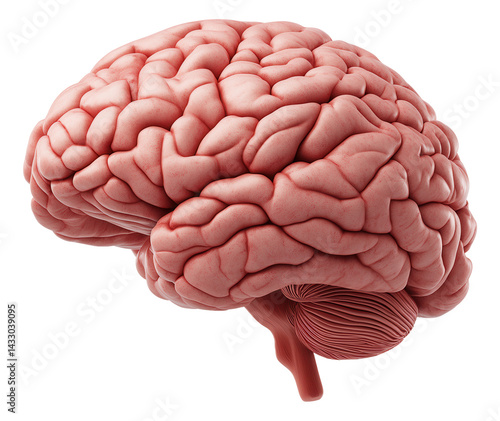 Detailed illustration of a human brain showing texture and structure from the side view.