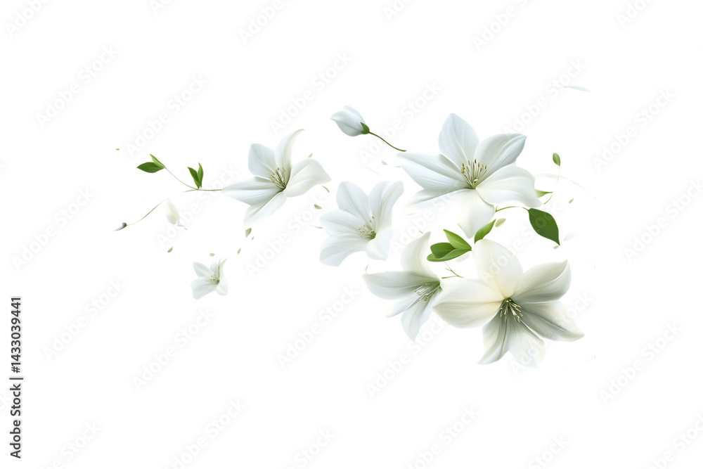 Fototapeta premium Transparent background delicate white floral branch with soft petals