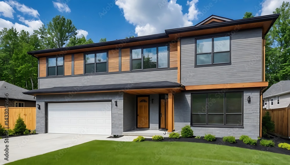 Elegant Close-Up View of a Contemporary Residential House Elegant Close-Up View of a Contemporary Residential House