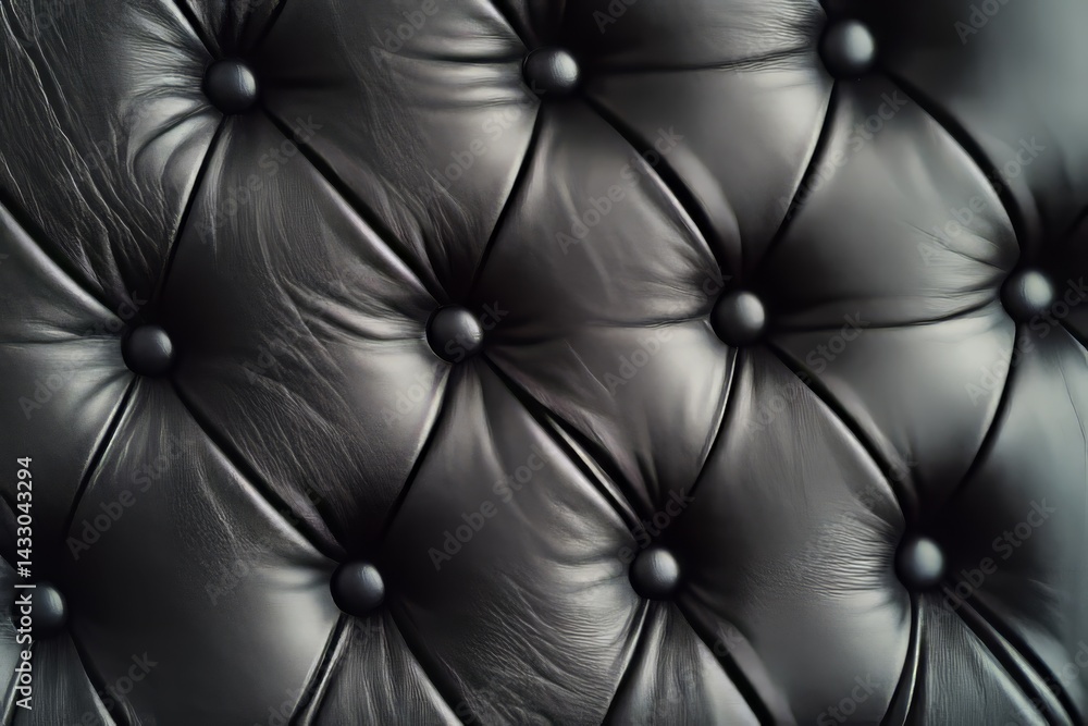 Fototapeta premium Close-up view of a dark leather tufted upholstery.