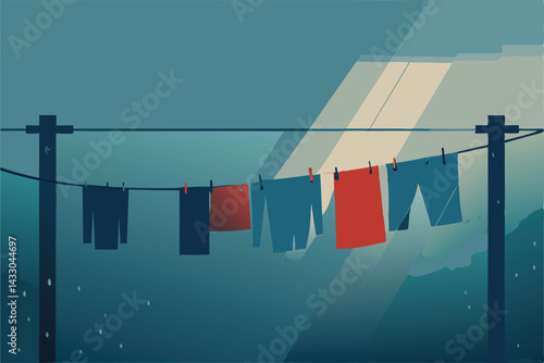 laundry clinging to line in misty drizzle .eps
