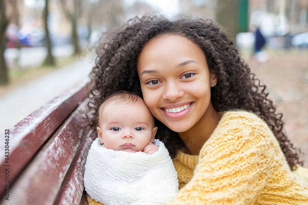 Obraz premium Adorable Teenage Girl Holding Newborn Baby Brother - Sibling Age Gap and Big Age Difference Family Portrait