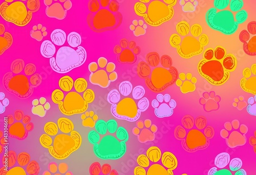 Wallpaper Mural Vibrant seamless pattern of playful doodle dog paws in rainbow hues, animal paw, vector Torontodigital.ca
