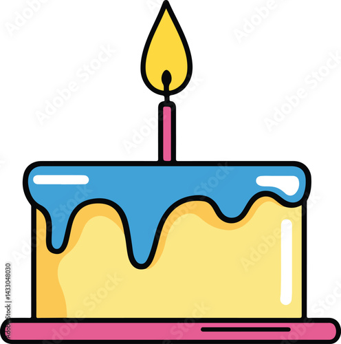 Cake with Candle Birthday Cake Vector Illustration on Transparent Background