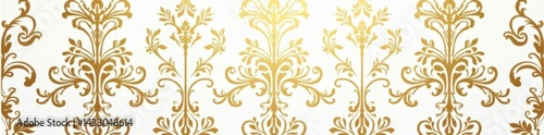 White intricate floral damask pattern featuring interlocking flowers in gold tones on a smooth surface, design, damask