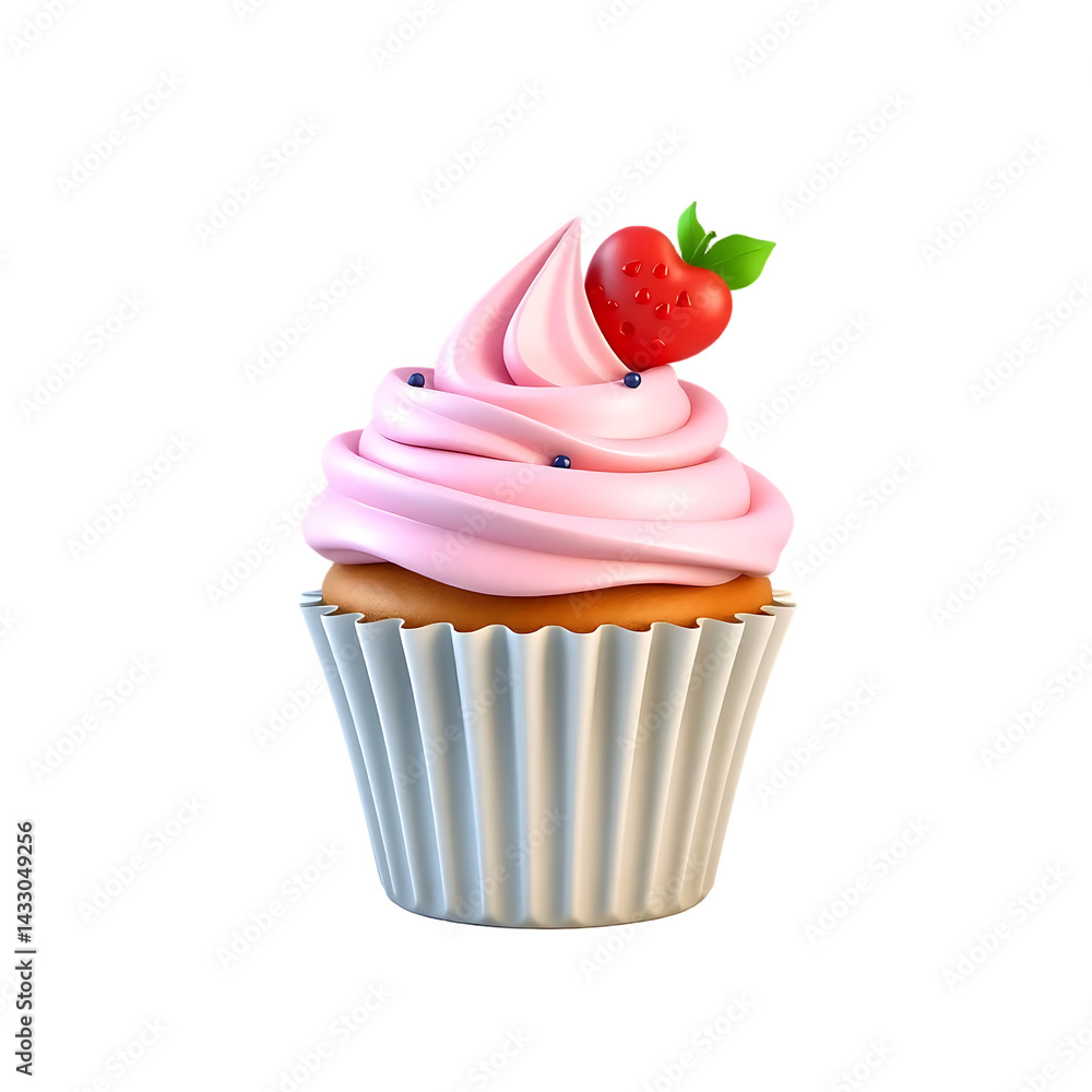 Delicious 3D Cupcake with Strawberry and Pink Frosting Delicious 3D Cupcake with Strawberry and Pink Frosting
