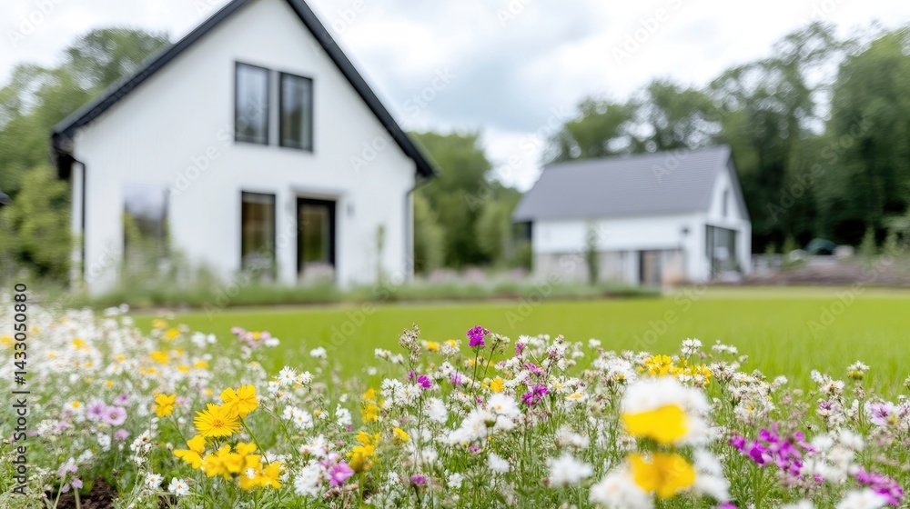 custom made wallpaper toronto digitalModern farmhouse homes nestled in a landscaped yard with vibrant wildflowers