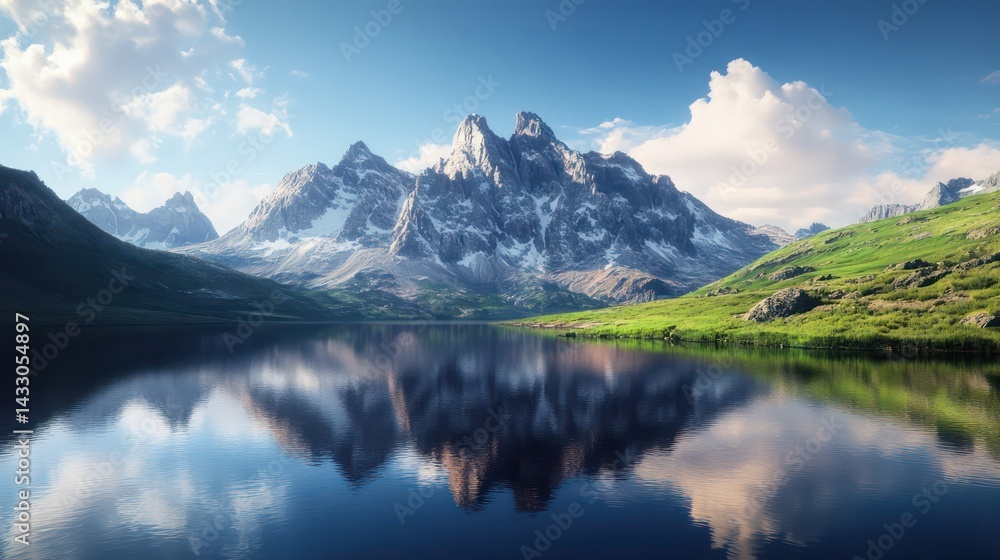 Fototapeta premium Breathtaking mountain reflection serene lake natural landscape daytime scenic view tranquil beauty