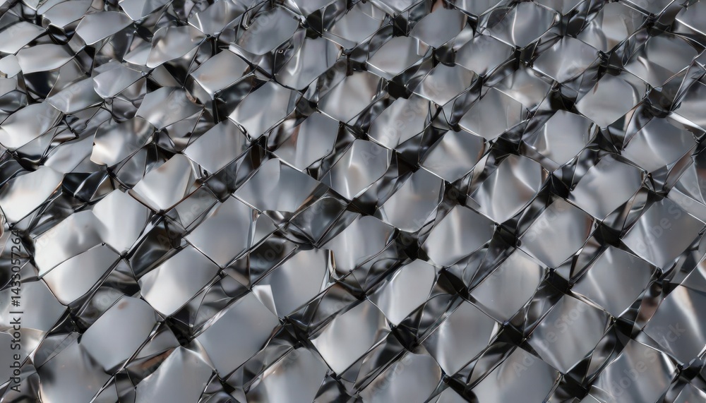 Fototapeta premium Abstract chrome geometric pattern Shiny metal, industrial design, texture, background , intricate, modern