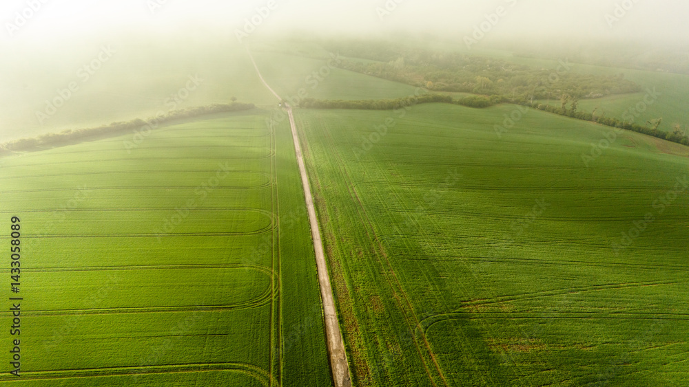 Aerial drone view of agriculture landscape in Moravia